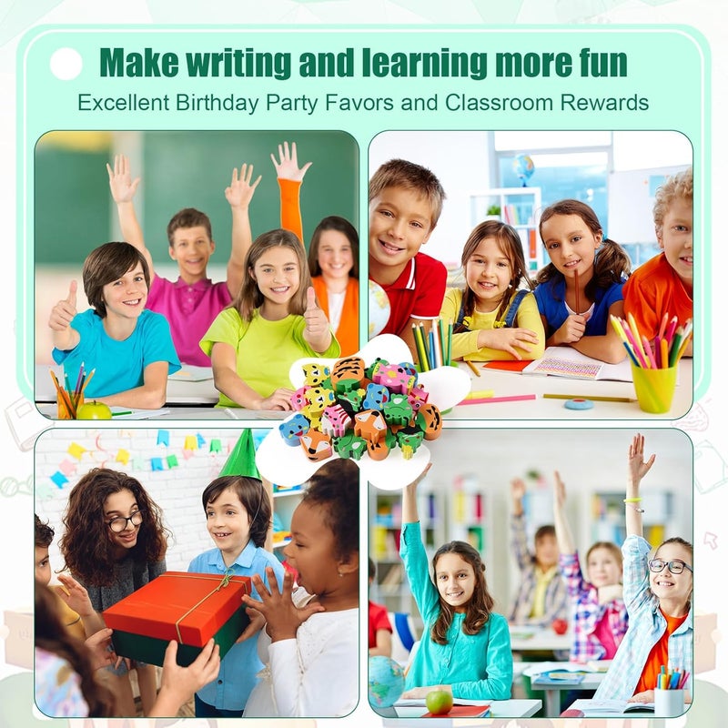 Arrowbash 50 Pcs Pencil Top Erasers for Kids Bulk 10 Cute Animal Designs Assorted Fun Pencil Toppers for Kids and Students Gifts for Back to School Party - Image 4